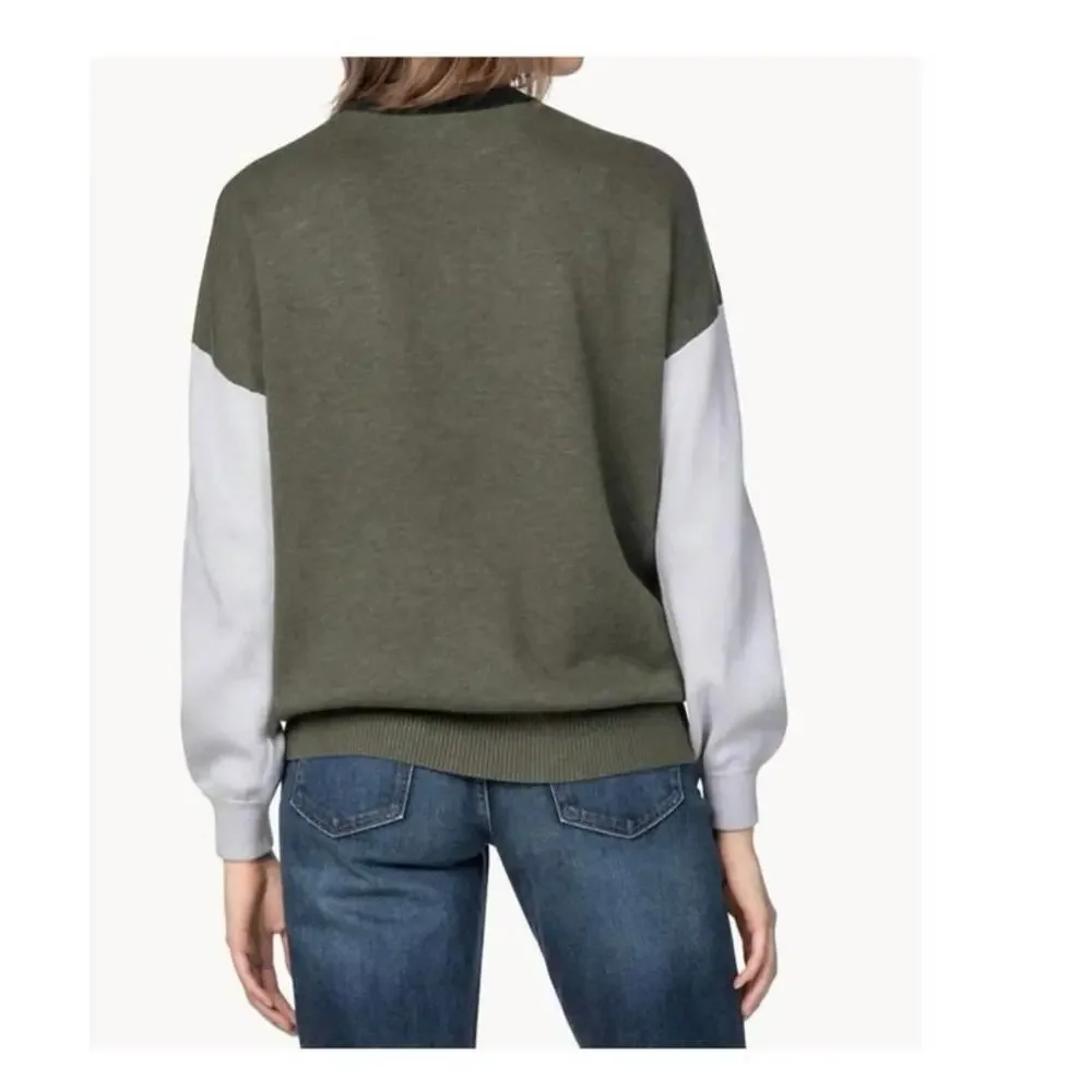 Lilla P Colorblock Knit Sweater Black Olive Gray Long Sleeve Sz S Cotton Modal - Picture 4 of 9